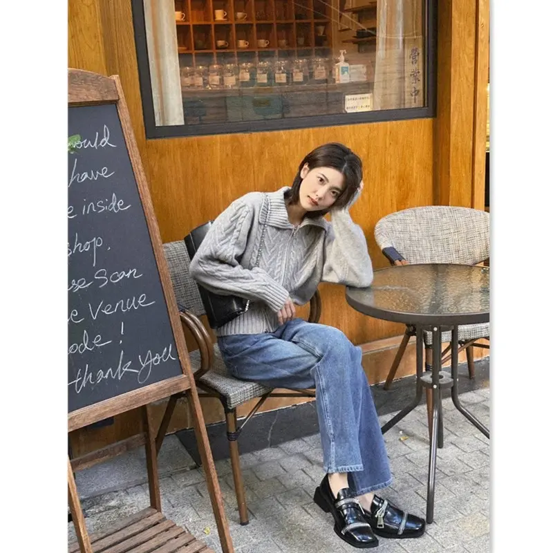 꽈배기 지퍼 니트 가디건 상세 이미지 5
