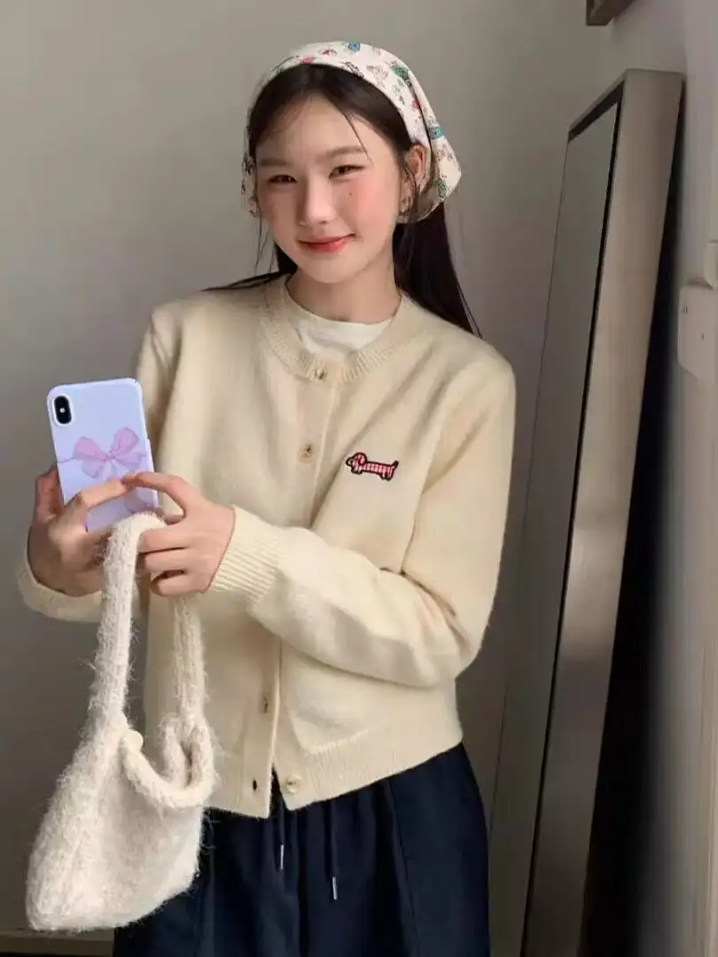 체크 자수 니트 가디건 상세 이미지 6