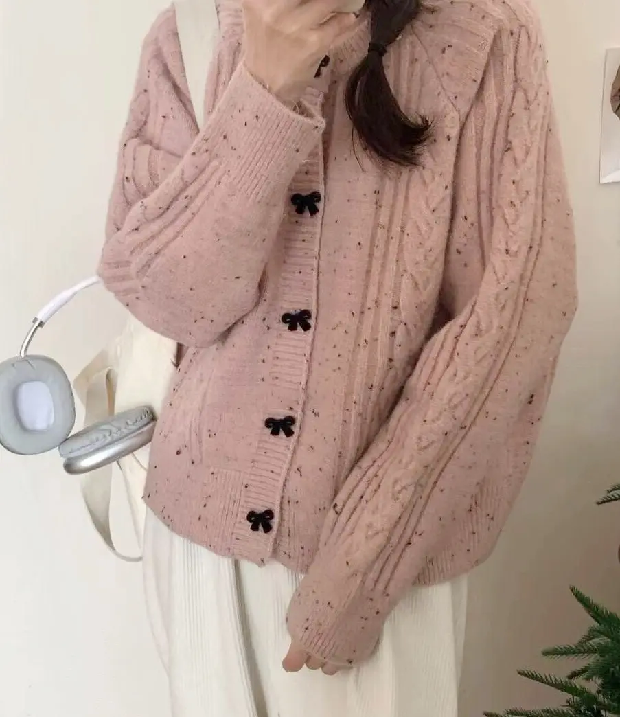 한국인기 리본 디테일 루즈핏 니트 가디건 상세 이미지 4