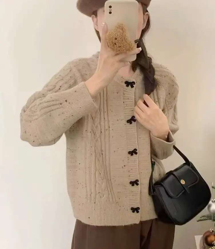 한국인기 리본 디테일 루즈핏 니트 가디건 상세 이미지 11