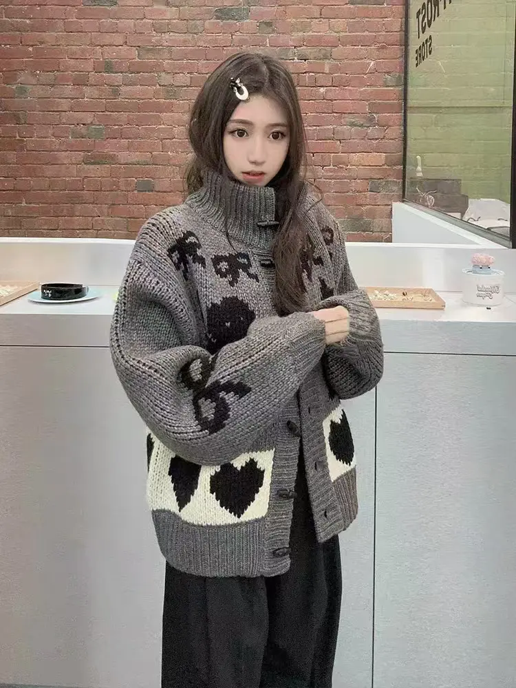 샤넬풍 패턴 스탠드 칼라 가디건 상세 이미지 1
