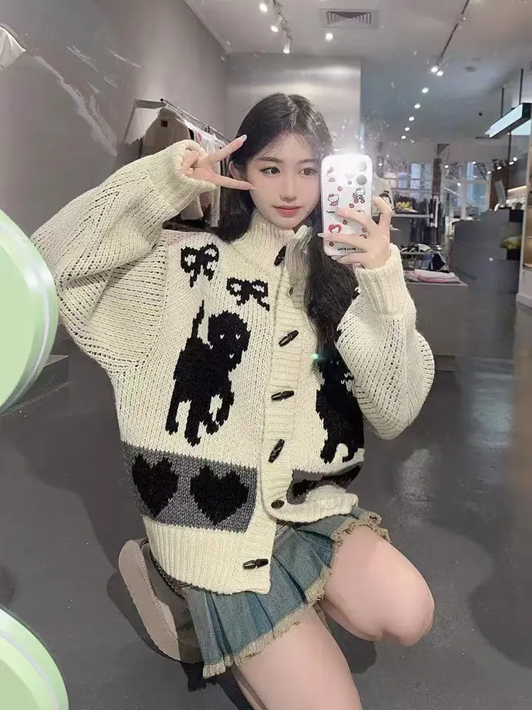 샤넬풍 패턴 스탠드 칼라 가디건 상세 이미지 2