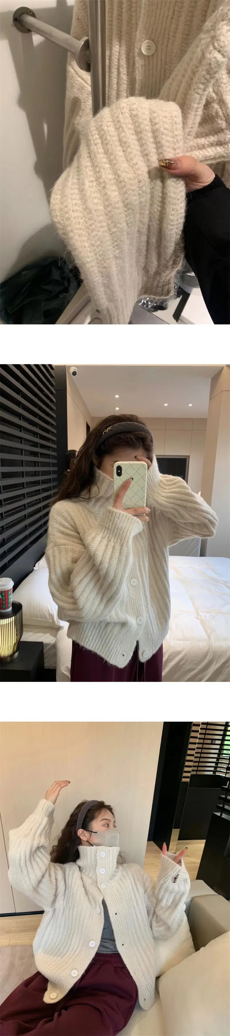 하이넥 버튼 니트 가디건 상세 이미지 7
