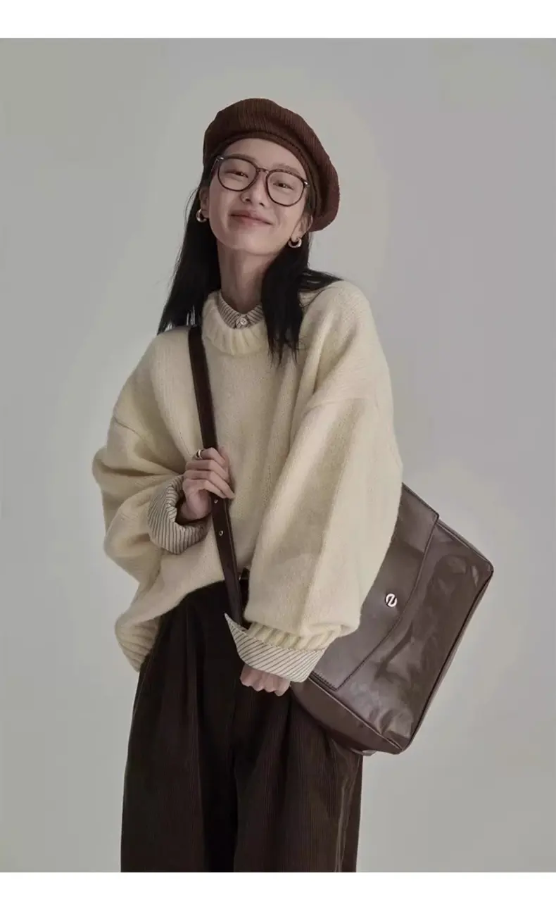 일본풍 빈티지 라운드넥 루즈 니트 상세 이미지 14