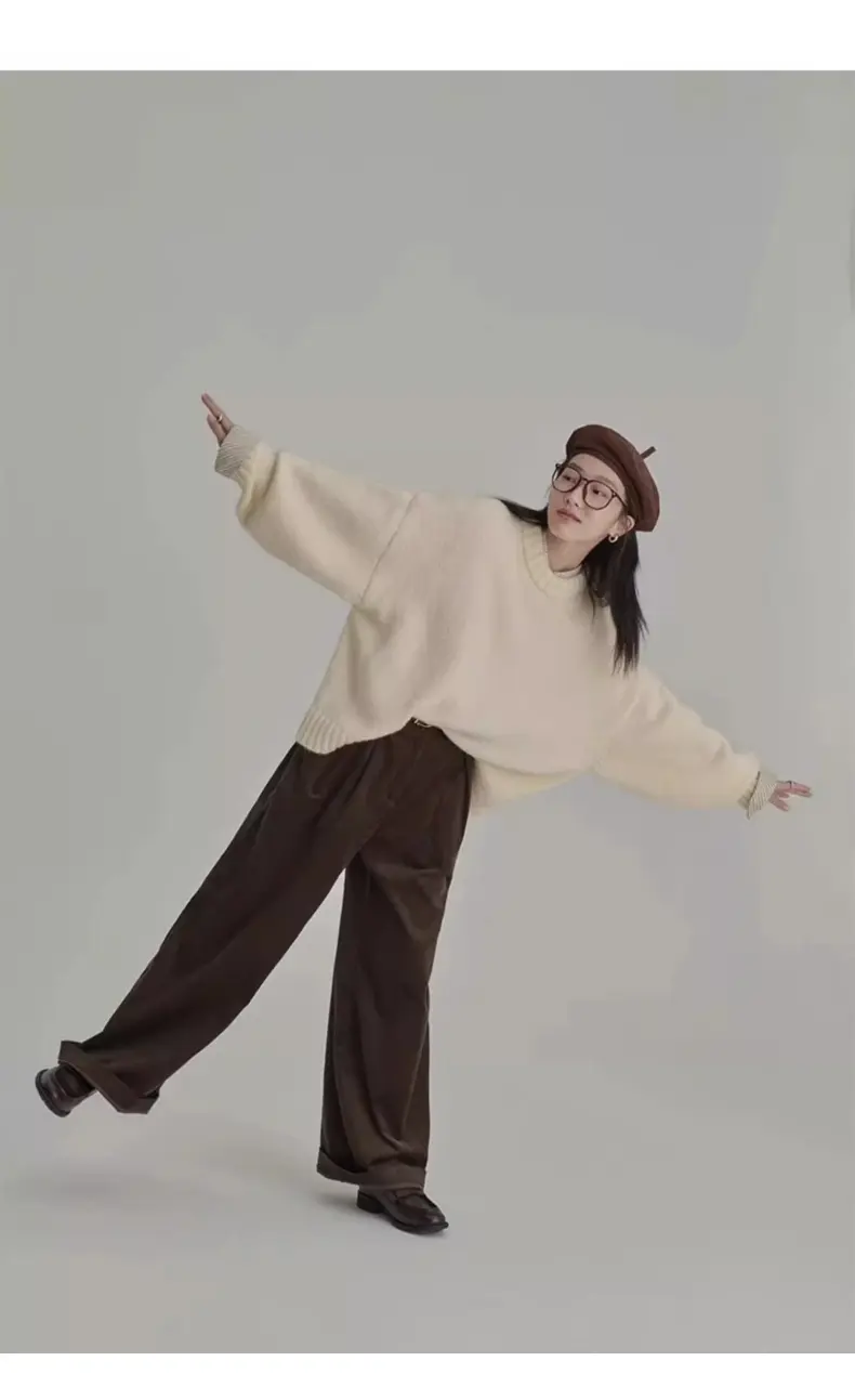 일본풍 빈티지 라운드넥 루즈 니트 상세 이미지 16