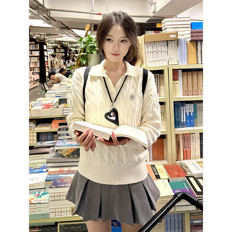 아메리칸 빈티지 V넥 케이블 니트 상세 이미지 4
