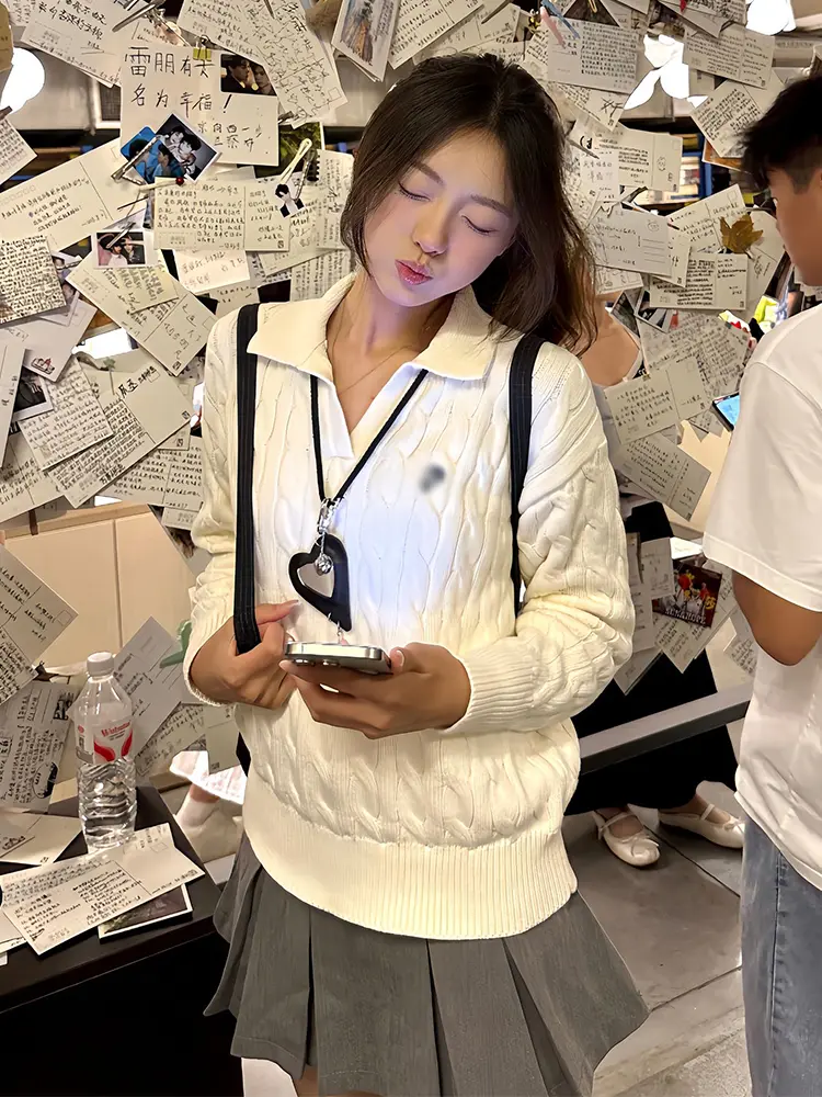 아메리칸 빈티지 V넥 케이블 니트 상세 이미지 5