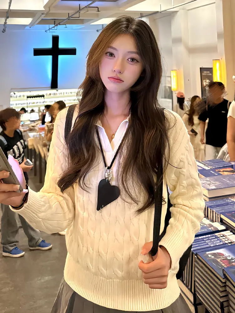 아메리칸 빈티지 V넥 케이블 니트 상세 이미지 6