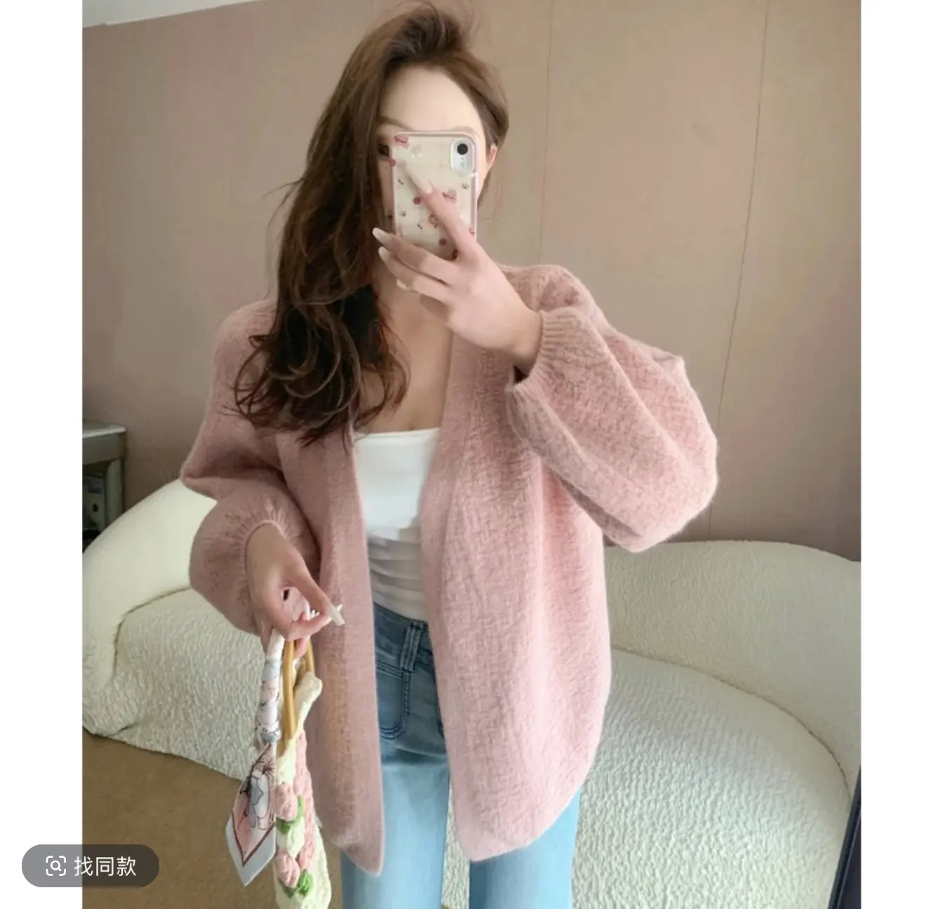 퍼프소매 크롭 니트 가디건 상세 이미지 1