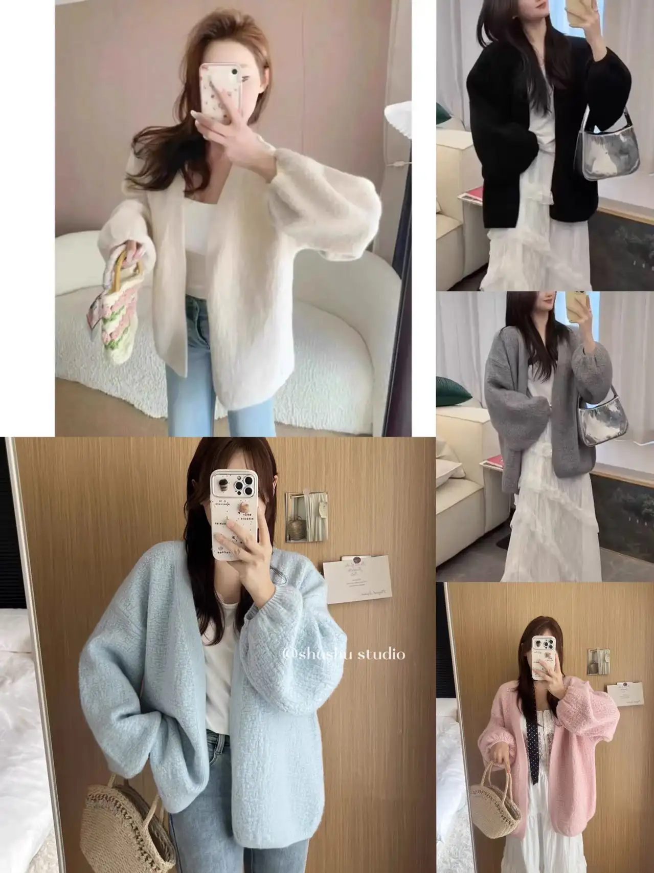 퍼프소매 크롭 니트 가디건 상세 이미지 2