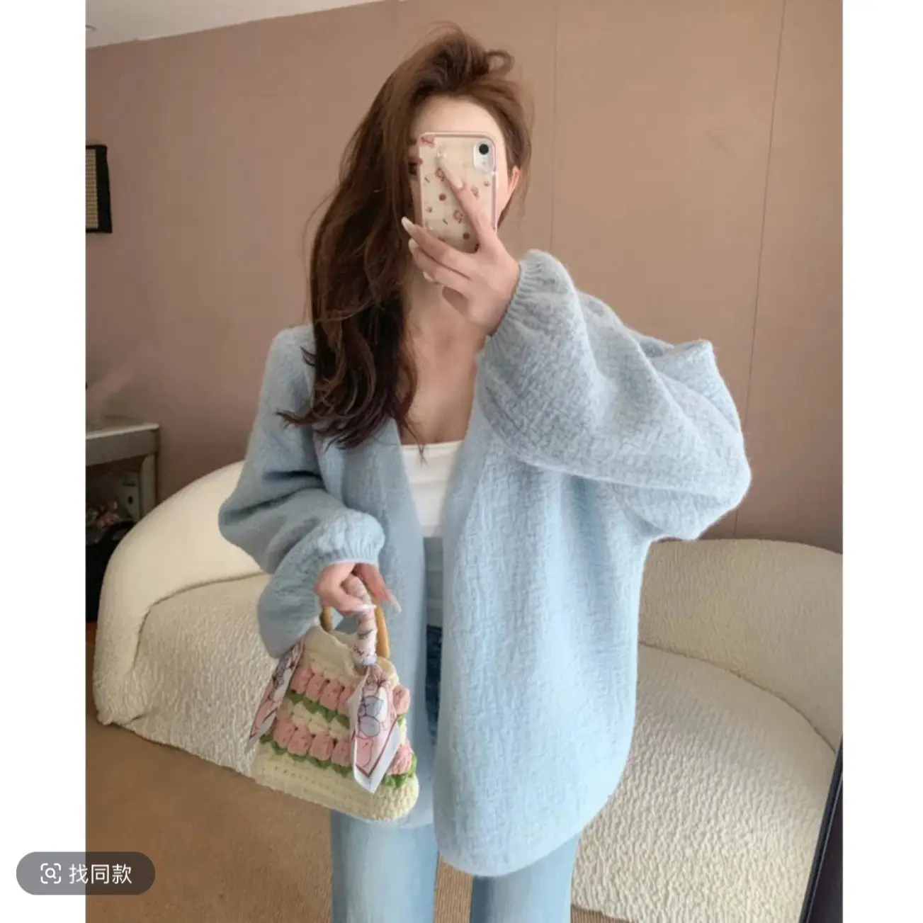 퍼프소매 크롭 니트 가디건 상세 이미지 3