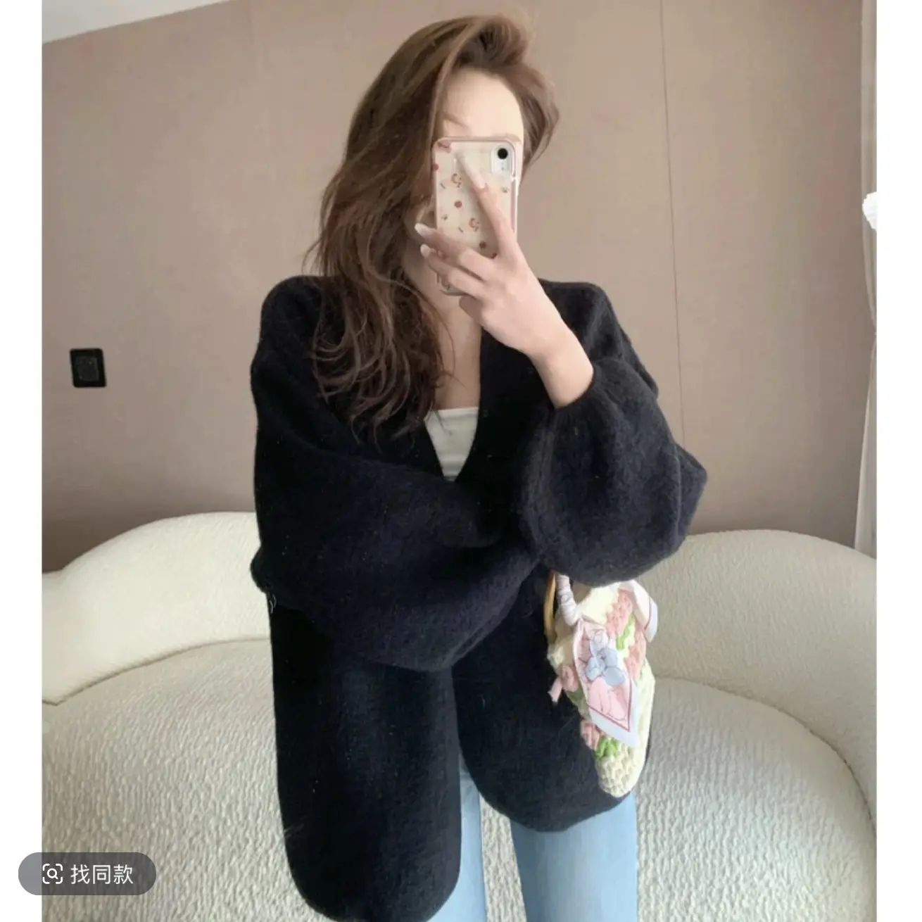 퍼프소매 크롭 니트 가디건 상세 이미지 4