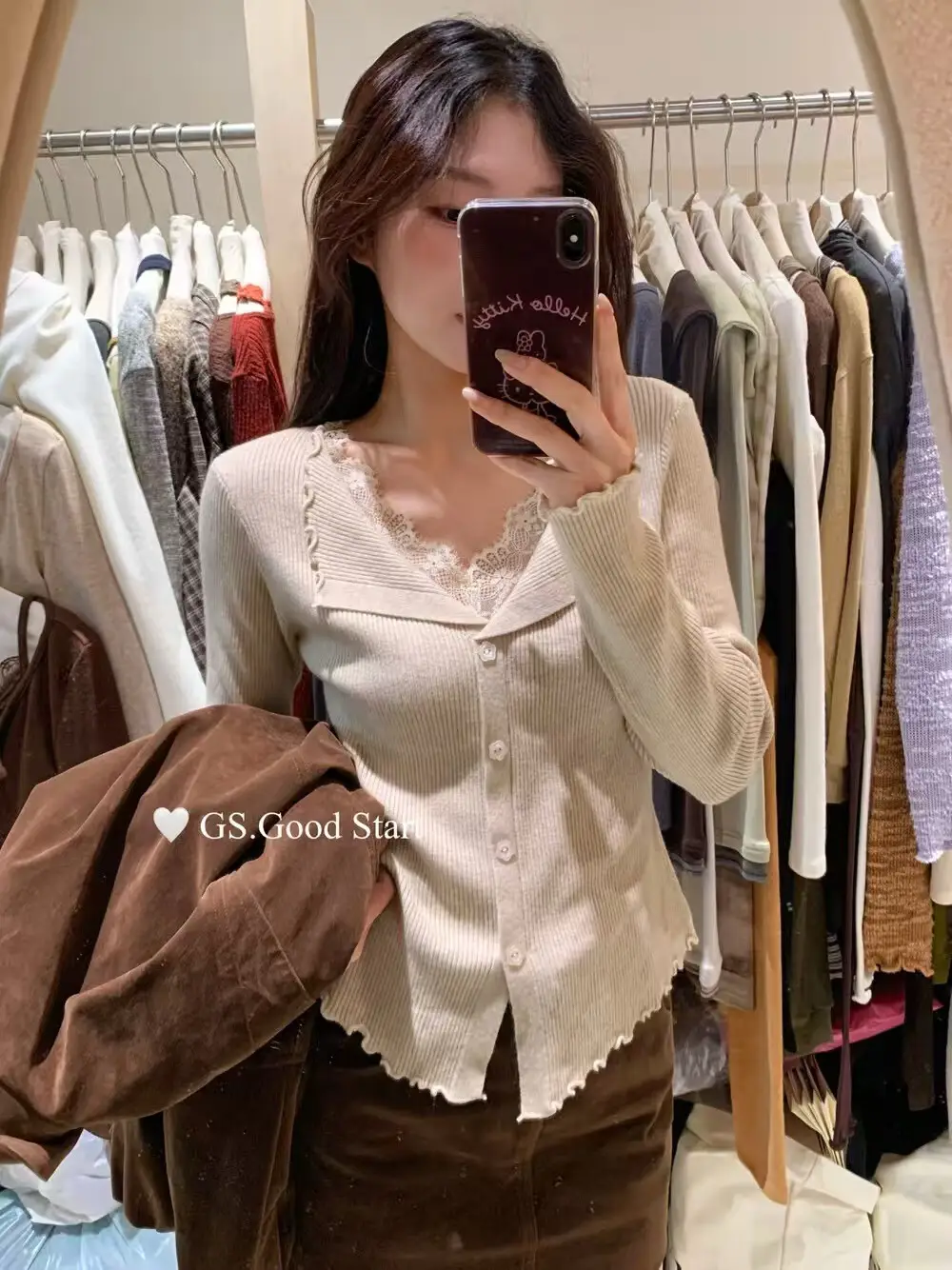 프릴 폴드 칼라 레이스 매치 니트 가디건 상세 이미지 5