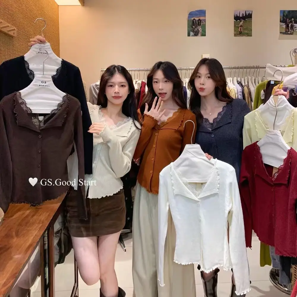 프릴 폴드 칼라 레이스 매치 니트 가디건 상세 이미지 7