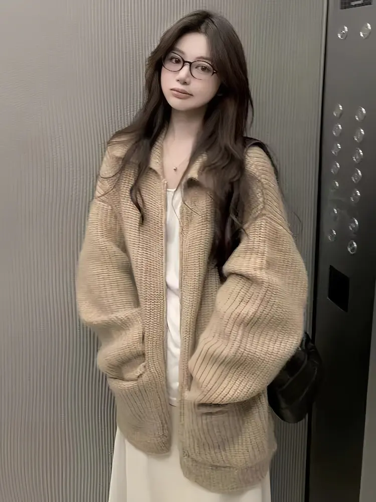한국인기 루즈핏 지퍼 가디건 니트 상세 이미지 1