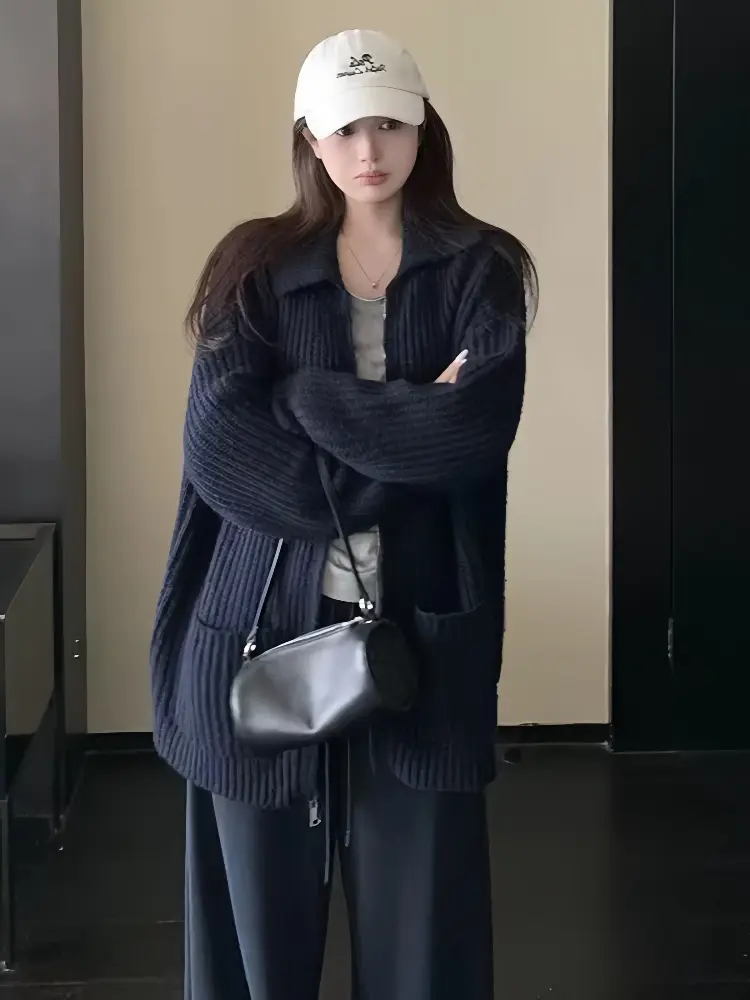 한국인기 루즈핏 지퍼 가디건 니트 상세 이미지 2