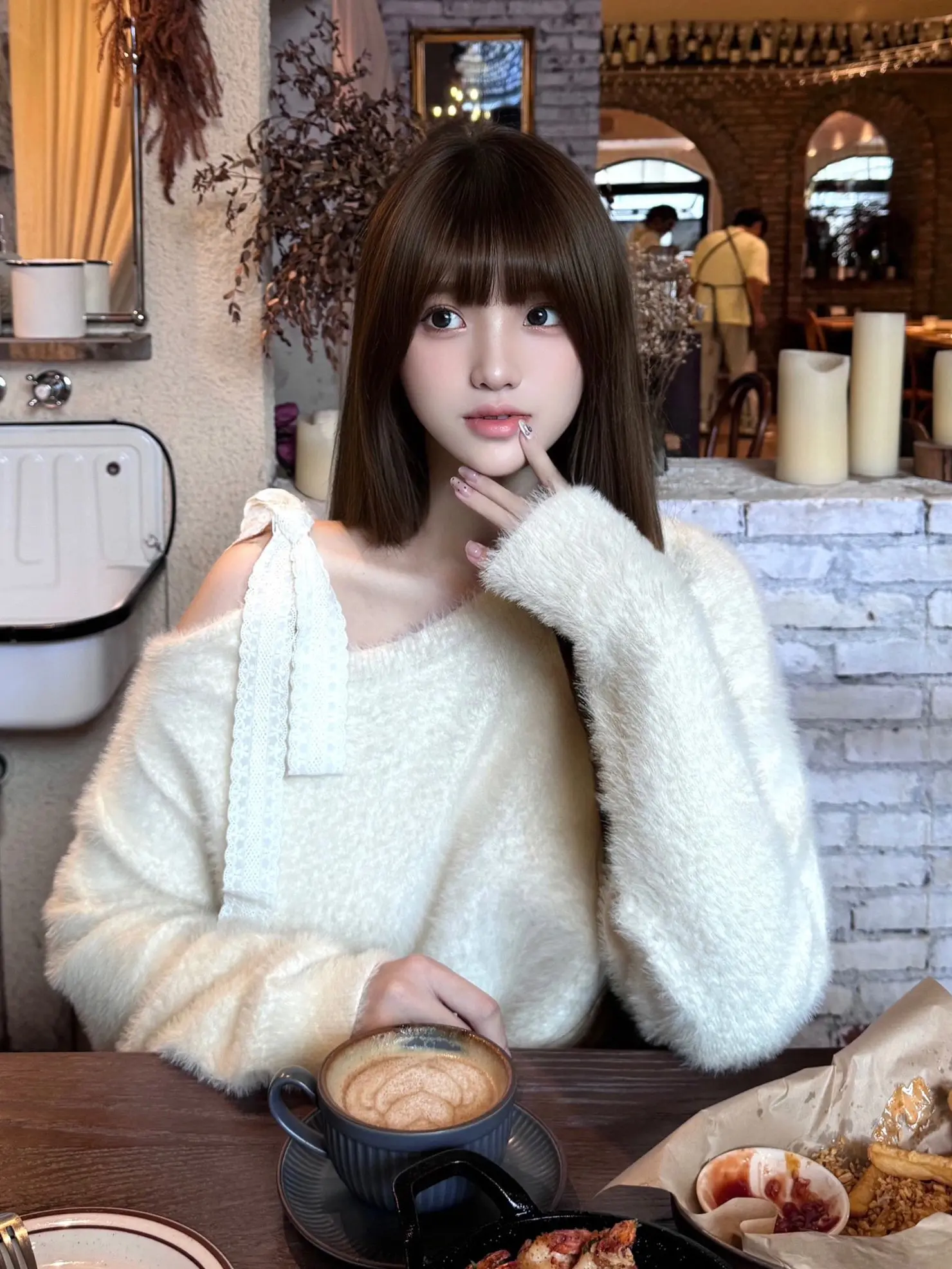 나비 장식 오프숄더 니트 상세 이미지 1