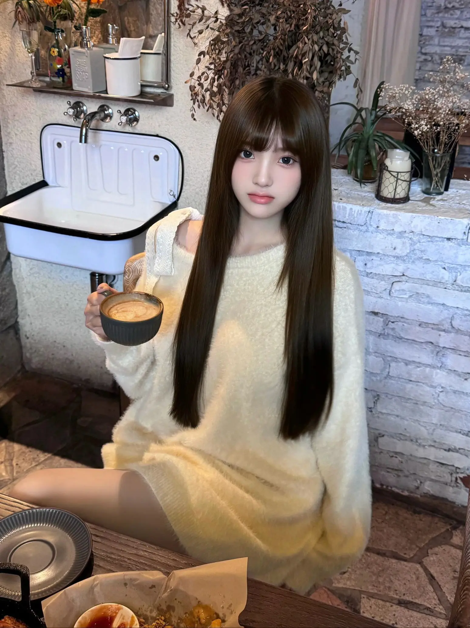 나비 장식 오프숄더 니트 상세 이미지 2