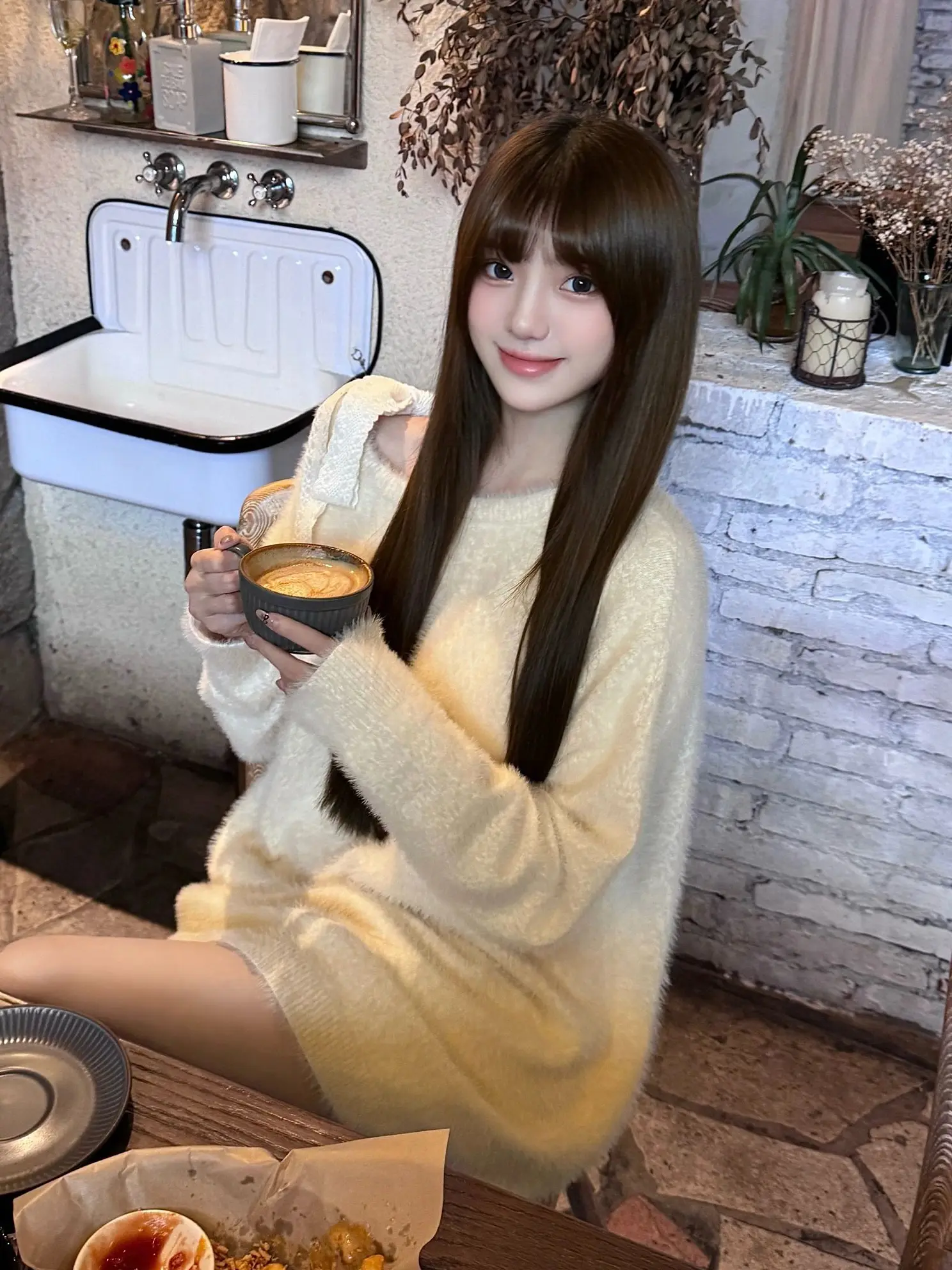 나비 장식 오프숄더 니트 상세 이미지 4