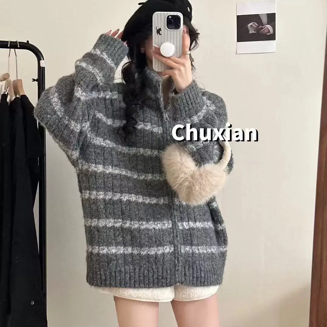 레트로 루즈핏 스트라이프 가디건 상세 이미지 2