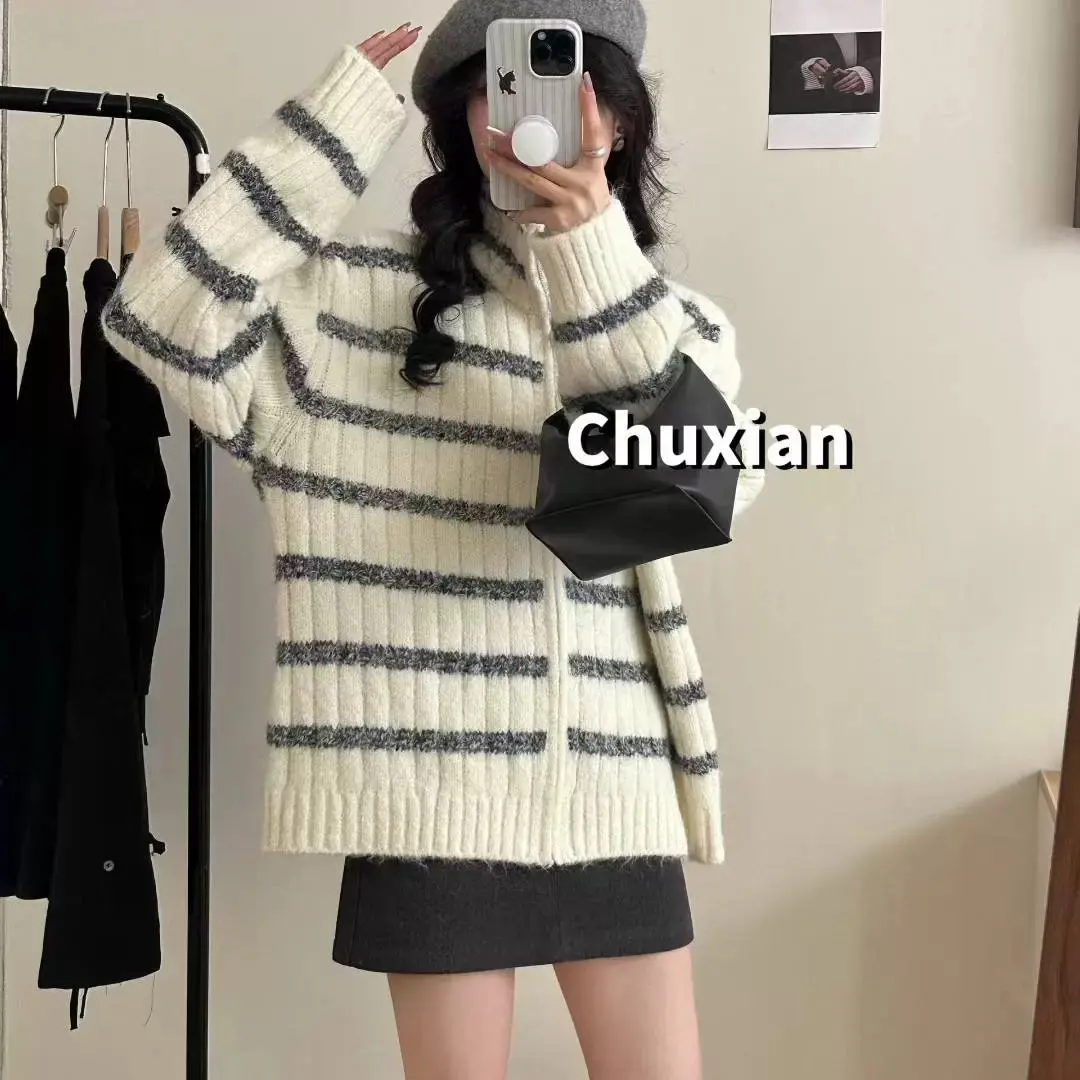 레트로 루즈핏 스트라이프 가디건 상세 이미지 5