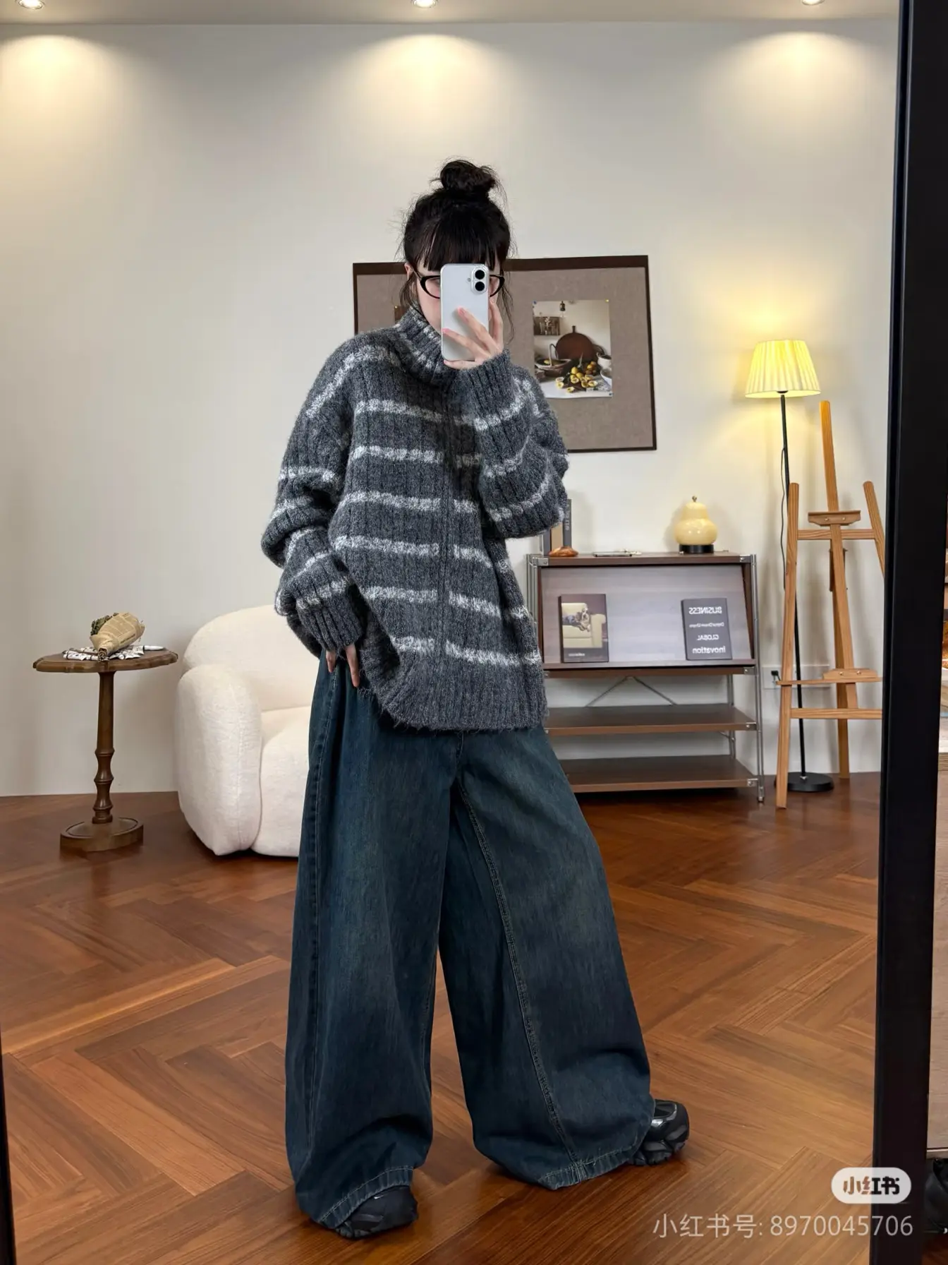레트로 루즈핏 스트라이프 가디건 상세 이미지 9
