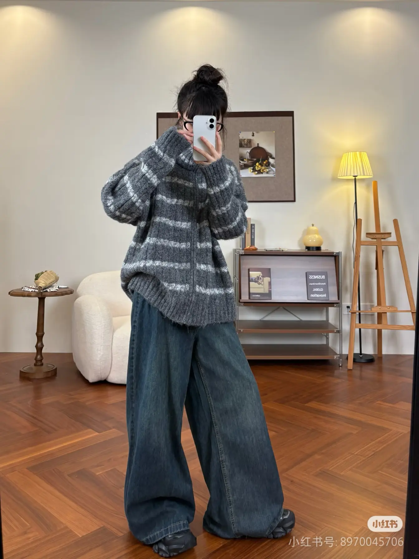 레트로 루즈핏 스트라이프 가디건 상세 이미지 11