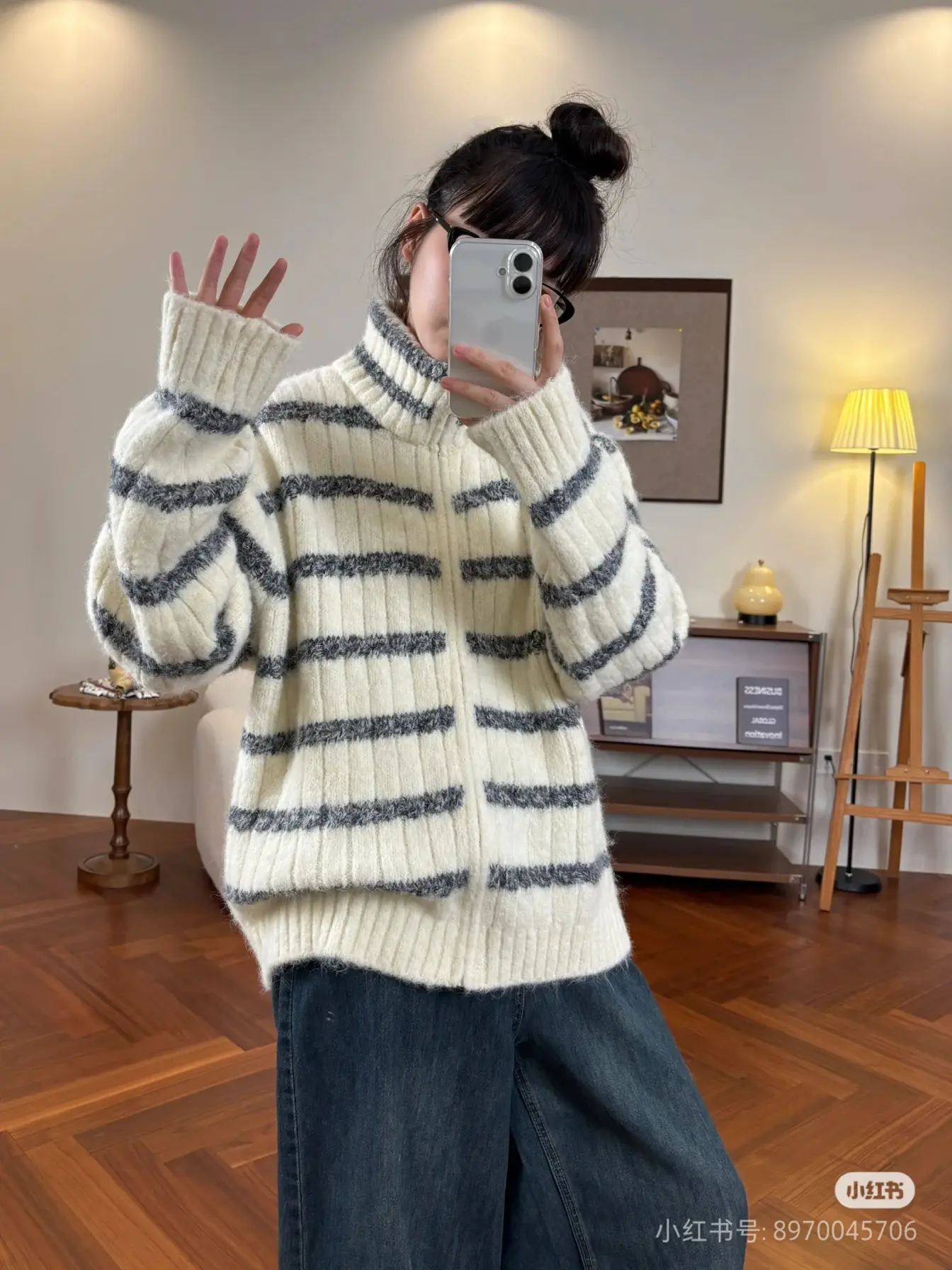 레트로 루즈핏 스트라이프 가디건 상세 이미지 13