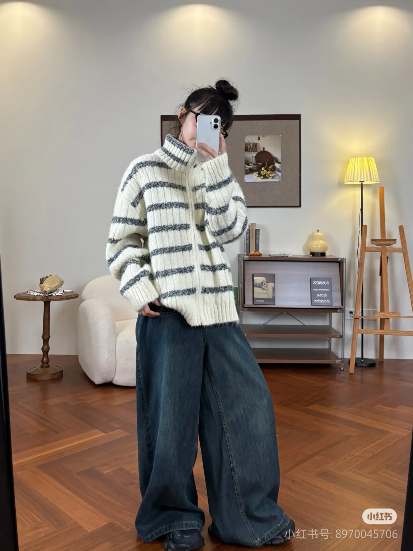 레트로 루즈핏 스트라이프 가디건 상세 이미지 14