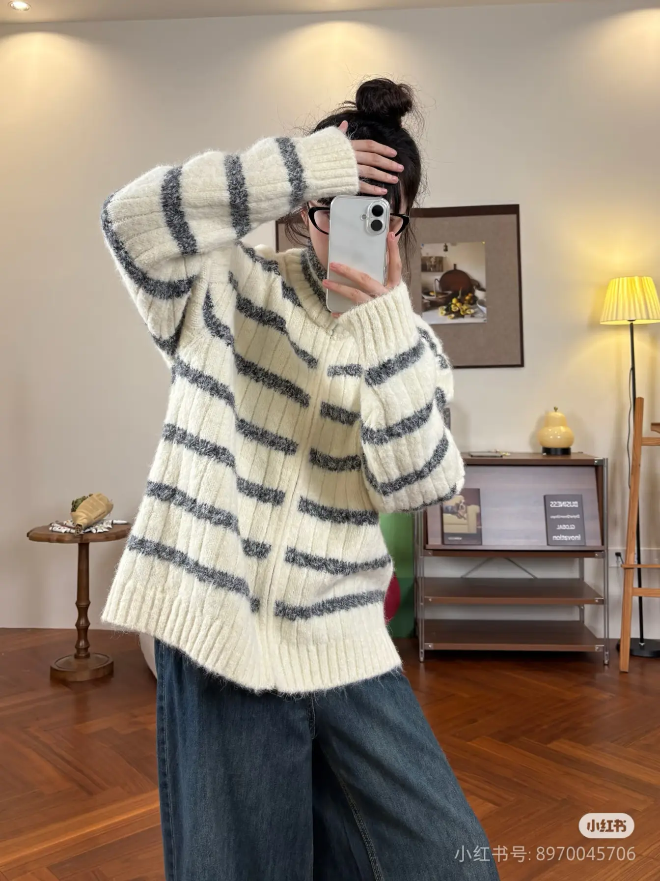 레트로 루즈핏 스트라이프 가디건 상세 이미지 15