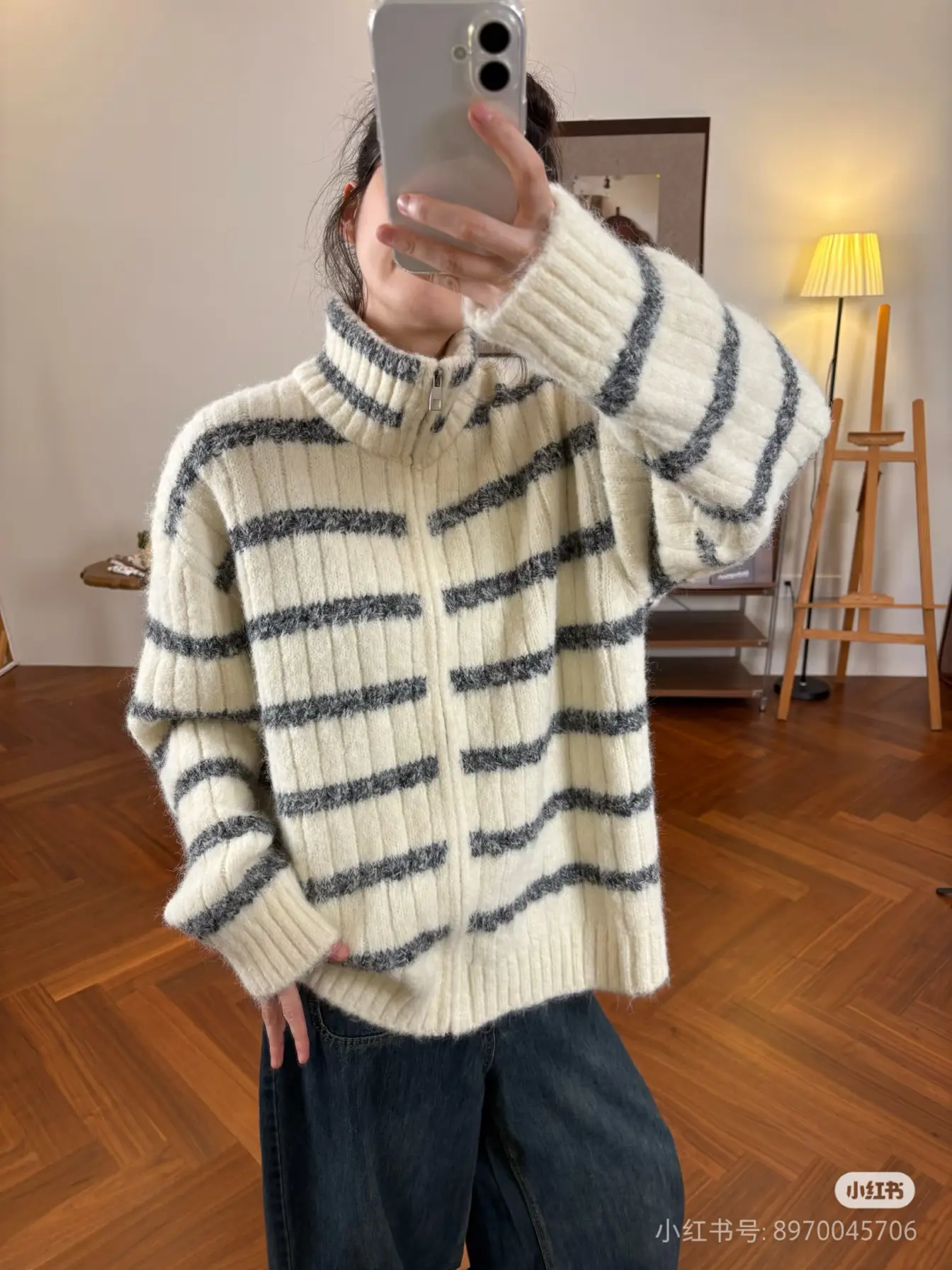 레트로 루즈핏 스트라이프 가디건 상세 이미지 16