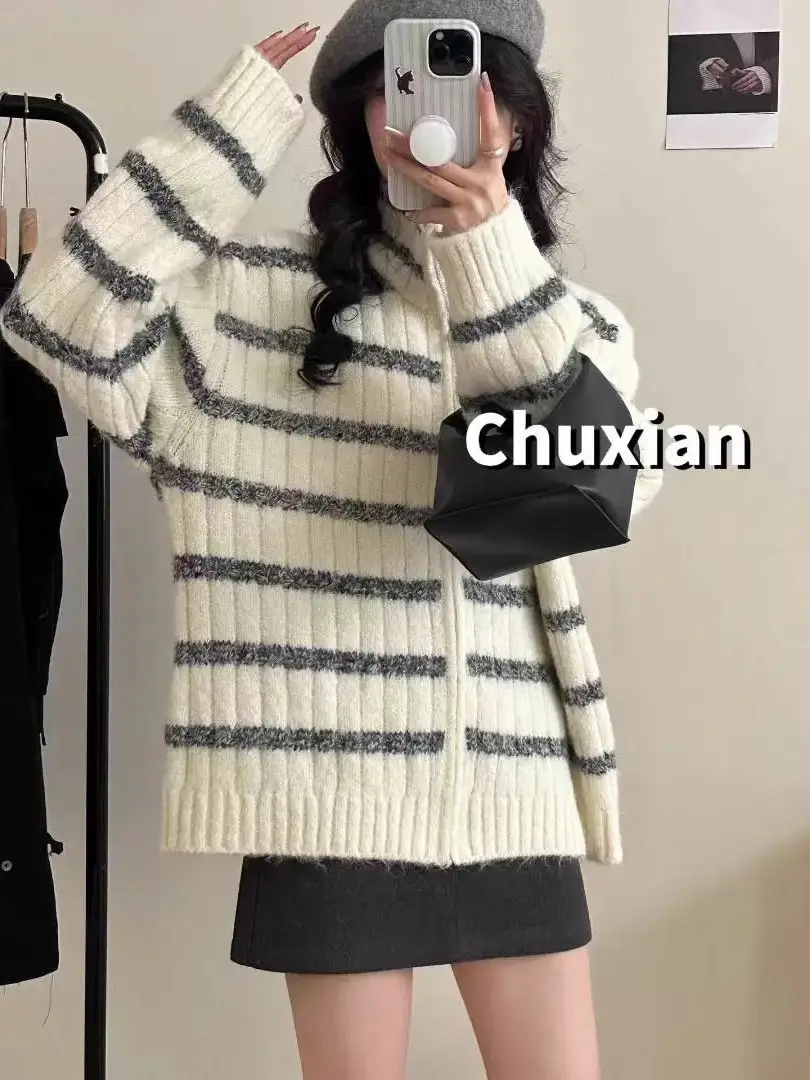 레트로 루즈핏 스트라이프 가디건 상세 이미지 18