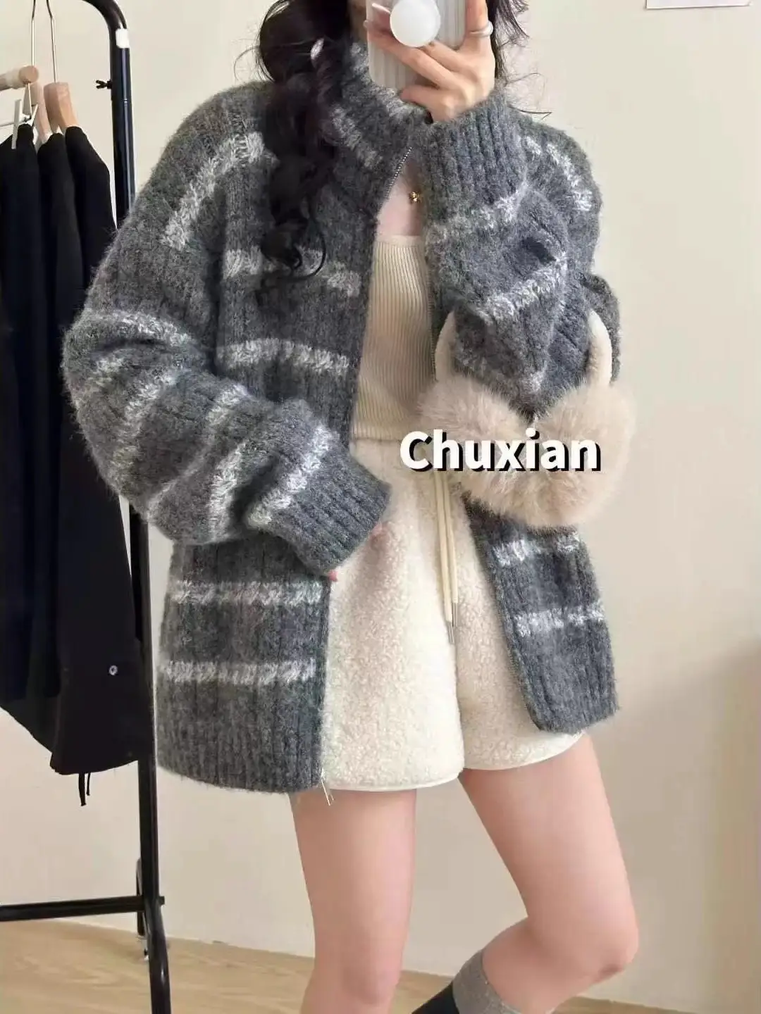 레트로 루즈핏 스트라이프 가디건 상세 이미지 19