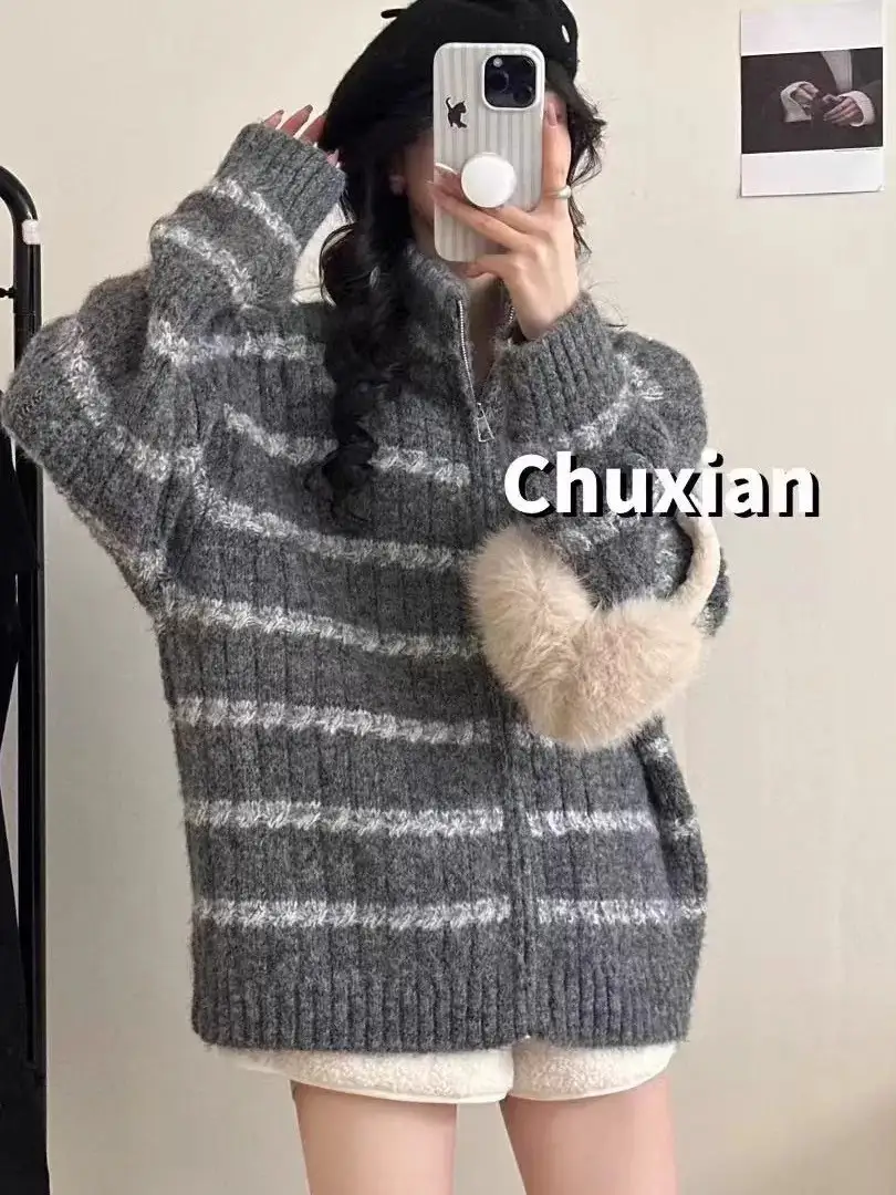 레트로 루즈핏 스트라이프 가디건 상세 이미지 20
