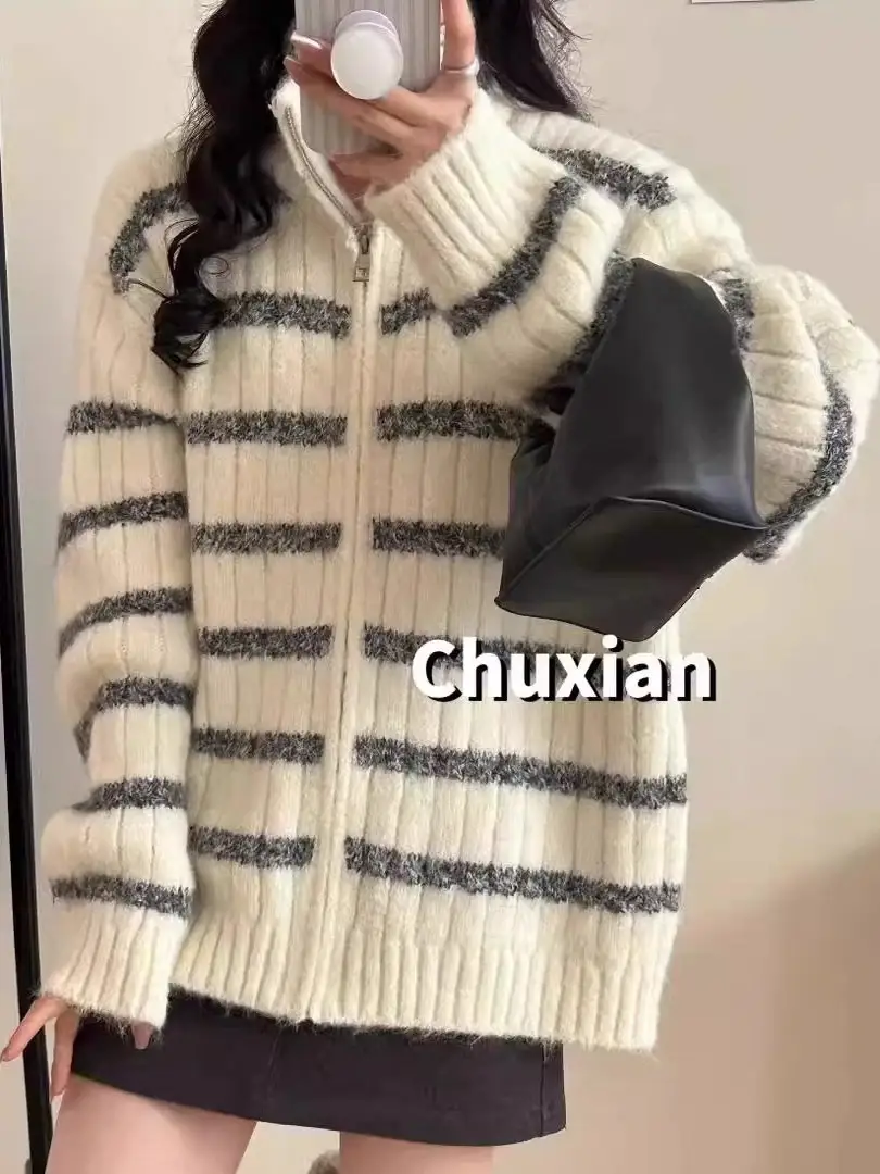 레트로 루즈핏 스트라이프 가디건 상세 이미지 21