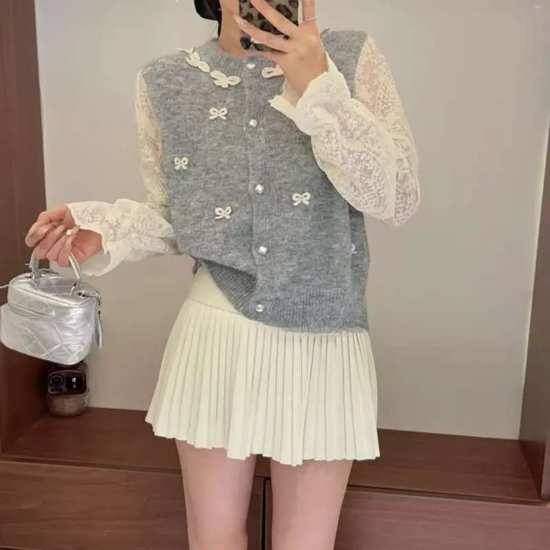 한국인기 라운드넥 샤넬풍 리본 가디건 상세 이미지 6