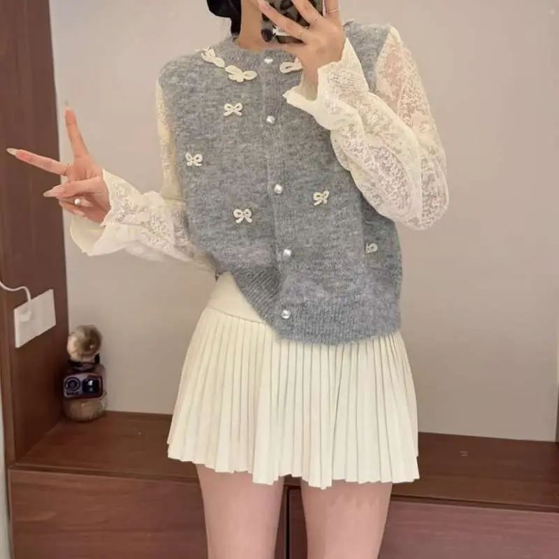 한국인기 라운드넥 샤넬풍 리본 가디건 상세 이미지 11