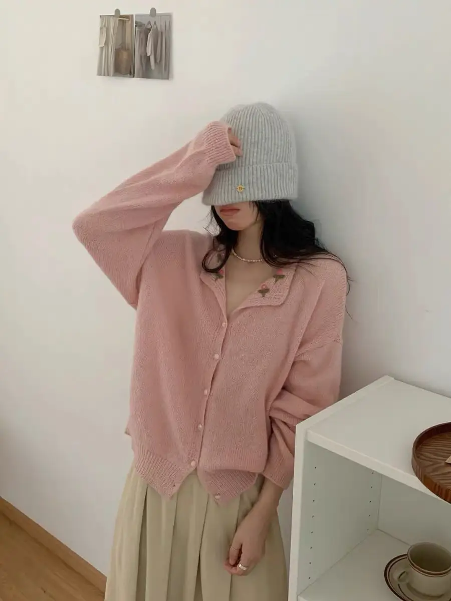 플라워 자수 폴드 칼라 가디건 상세 이미지 8