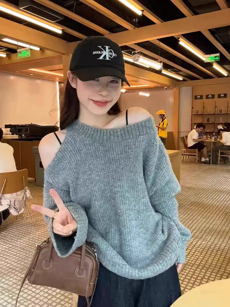 비대칭 오프숄더 루즈 니트 상세 이미지 2