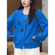 批发2025秋季新款女装显白慵懒风高级感立体花朵宽松圆领长袖<b class='q'>针织</b><b class='q'>开衫</b>