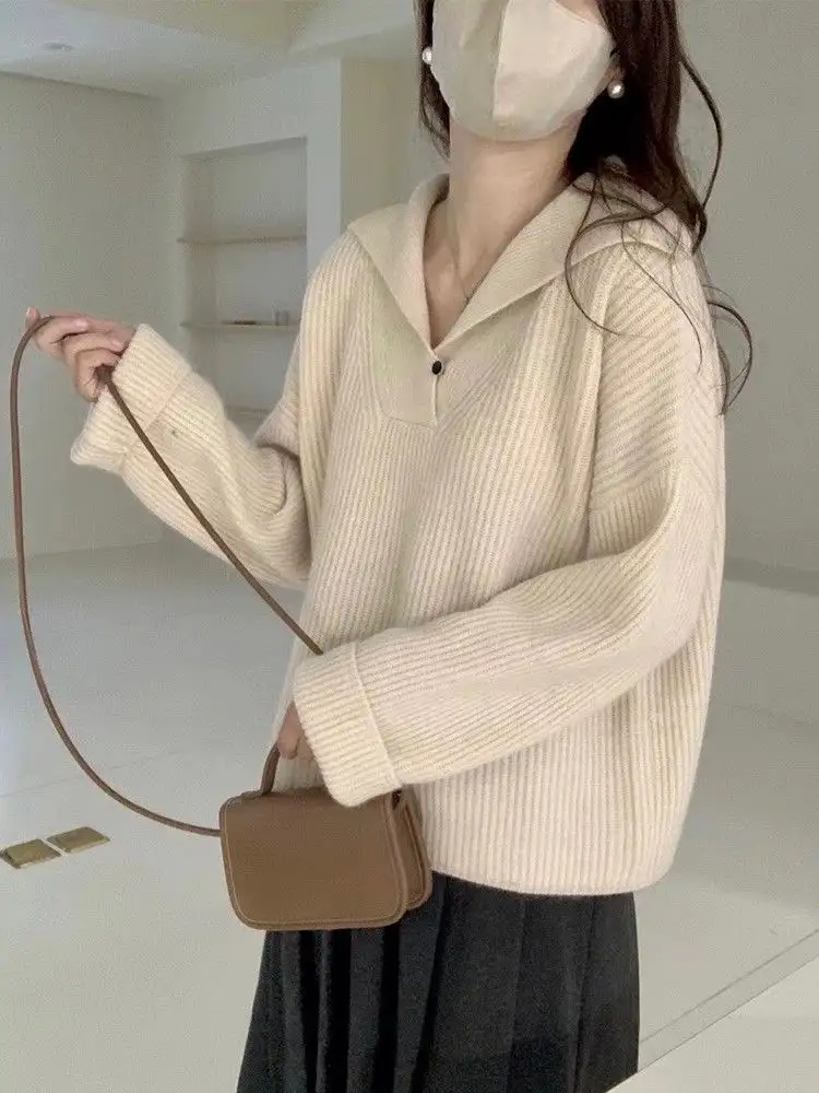 폴드 칼라 라쿤 퍼 골지 니트 상세 이미지 1