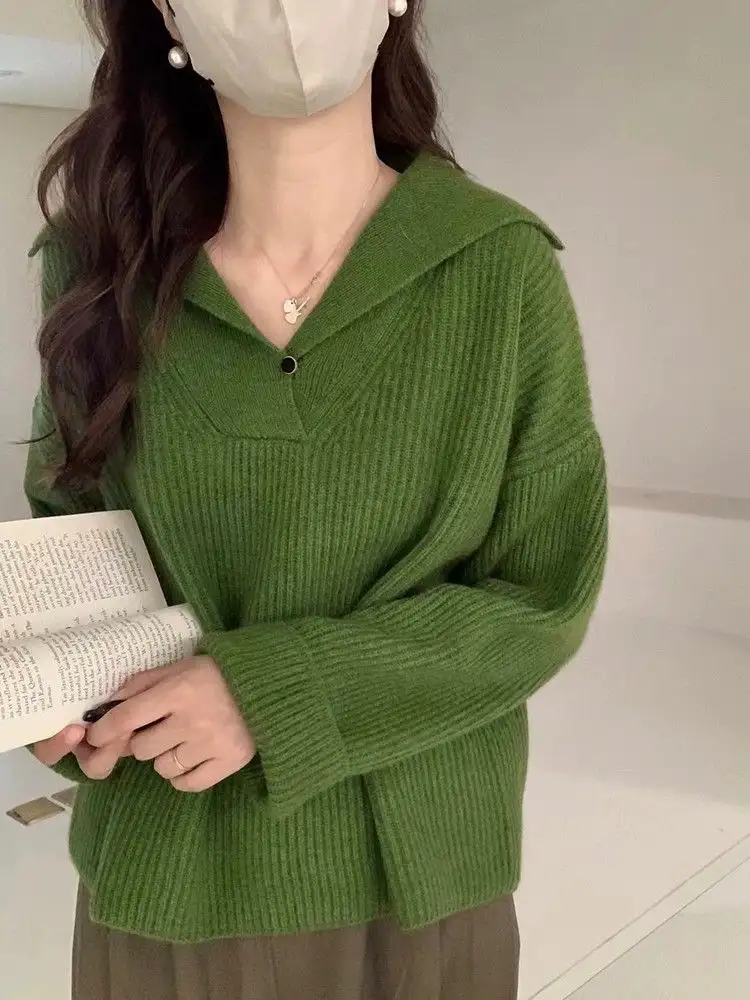 폴드 칼라 라쿤 퍼 골지 니트 상세 이미지 3