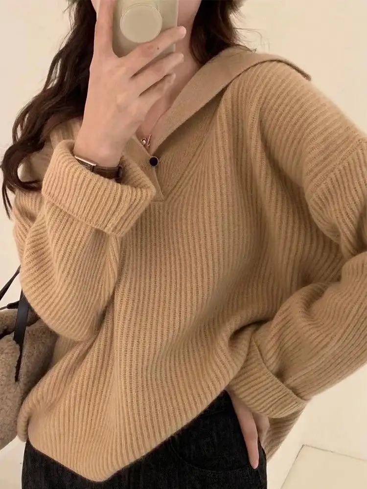 폴드 칼라 라쿤 퍼 골지 니트 상세 이미지 4
