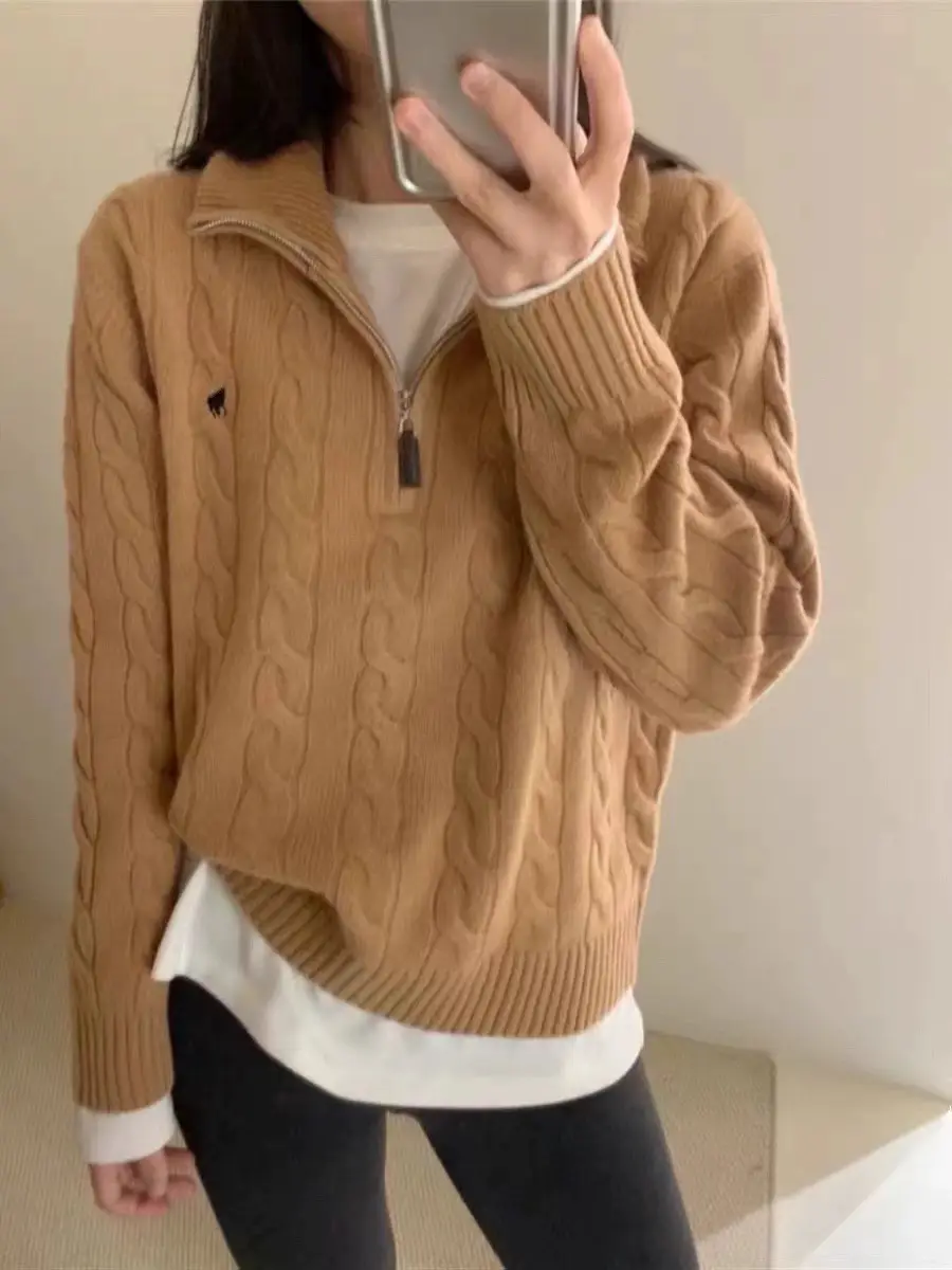 하프 지퍼 자수 케이블 니트 상세 이미지 3