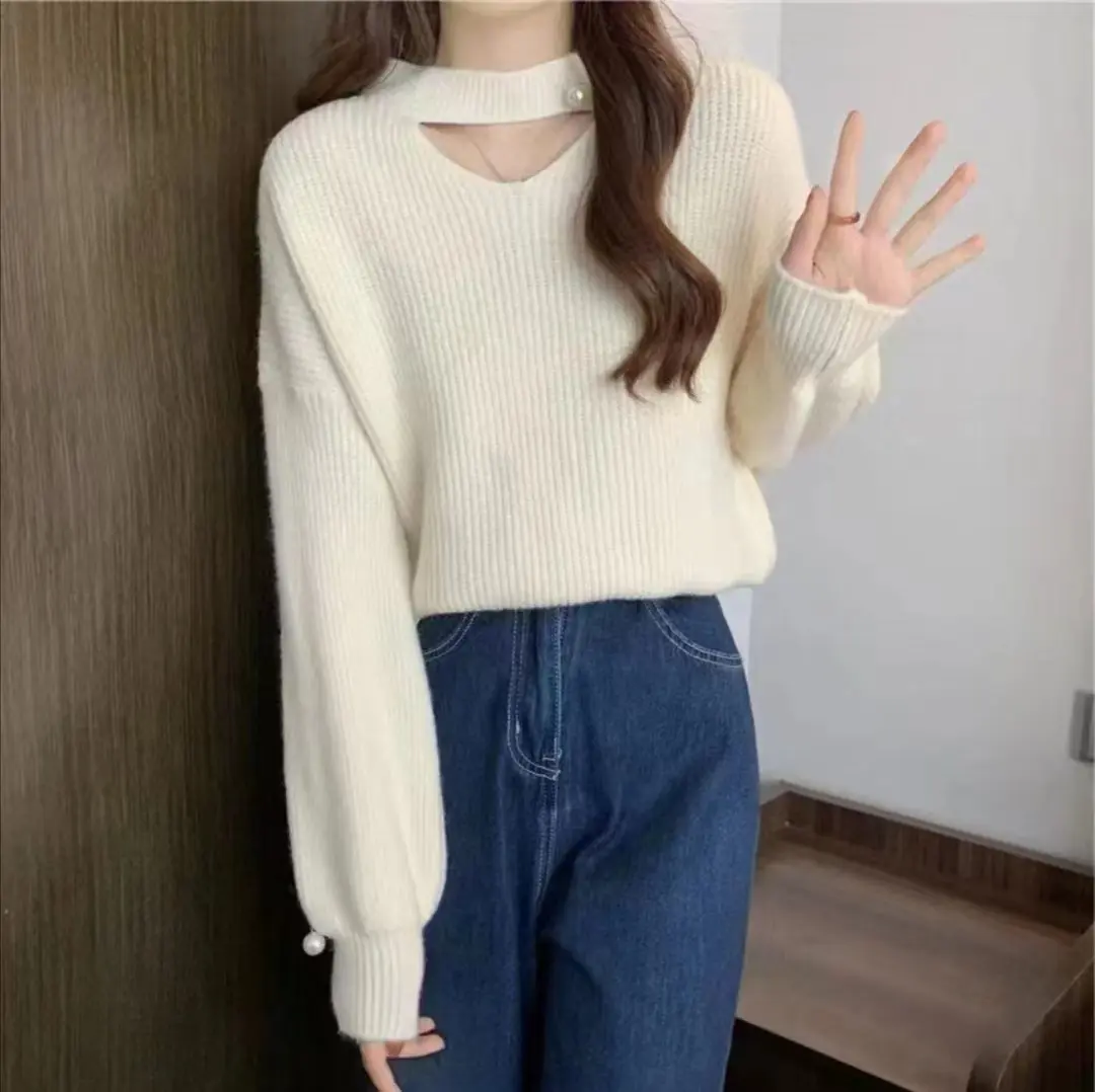 진주 장식 라메 루즈 니트 상세 이미지 2