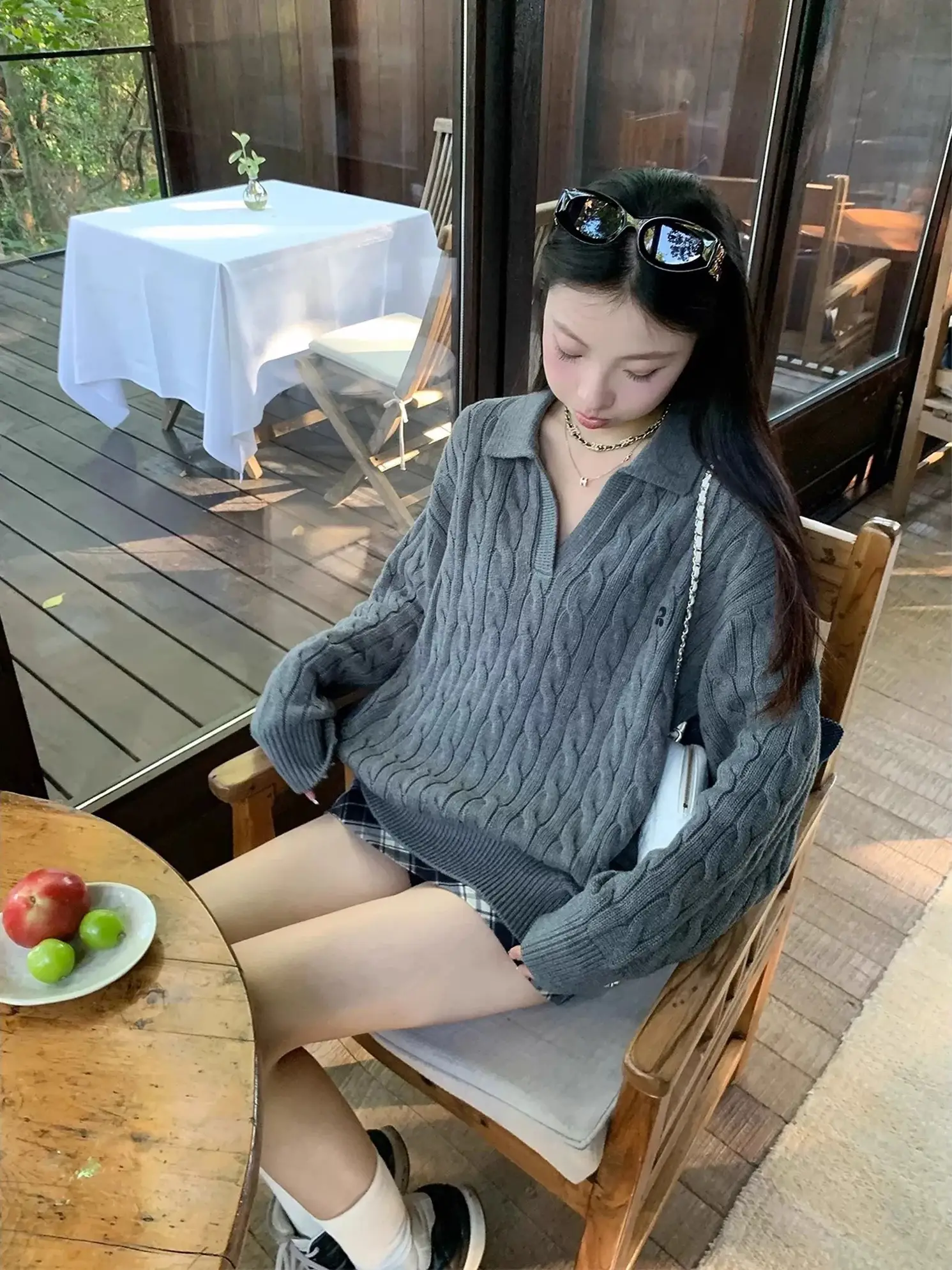 아메리칸 빈티지 V넥 케이블 니트 상세 이미지 1
