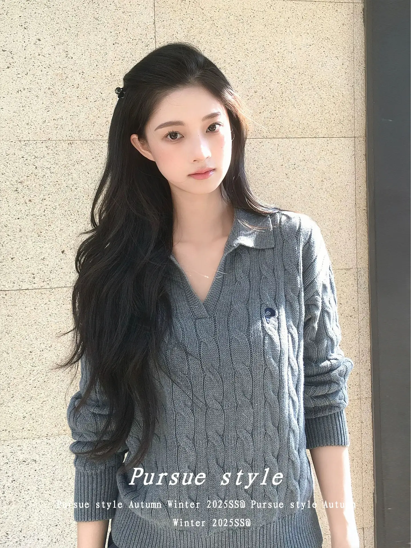 아메리칸 빈티지 V넥 케이블 니트 상세 이미지 3