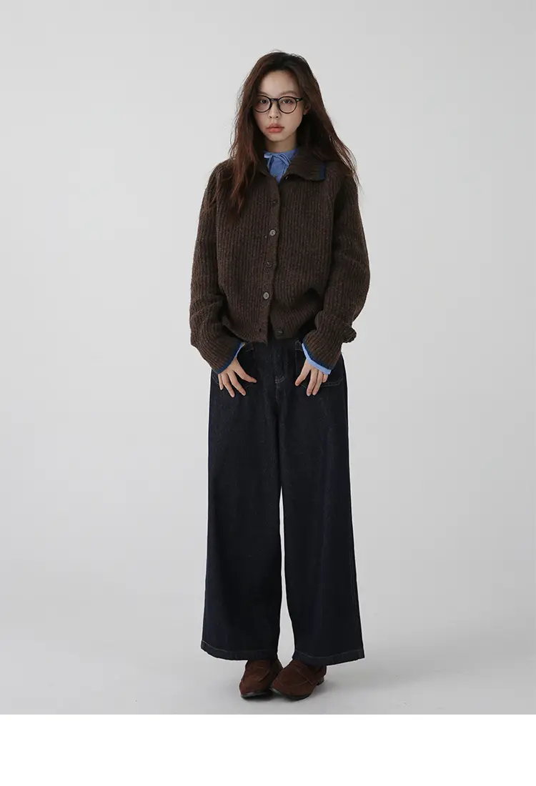 컬러 배색 칼라 단추 울 가디건 상세 이미지 7
