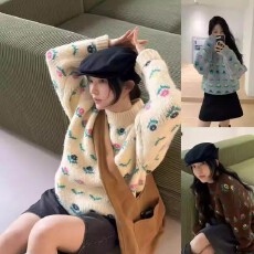 批发2025秋冬新款 韩国<b class='q'>东大门</b><b class='q'>代购</b> 蓬松柔软花朵图案厚实毛衣