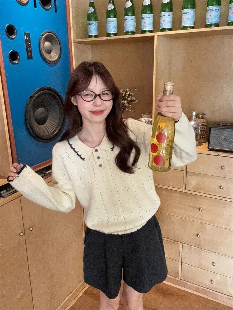 자수 폴드 칼라 긴소매 니트 상세 이미지 13